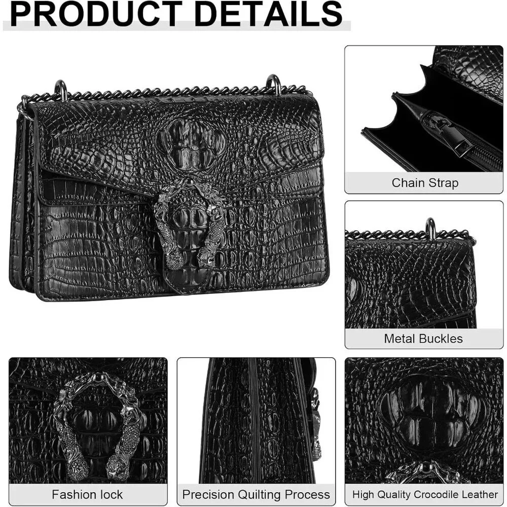 ⚡ Women's Crocodile Black Snake Leather Print Casual Satchel Crossbody Handbag
